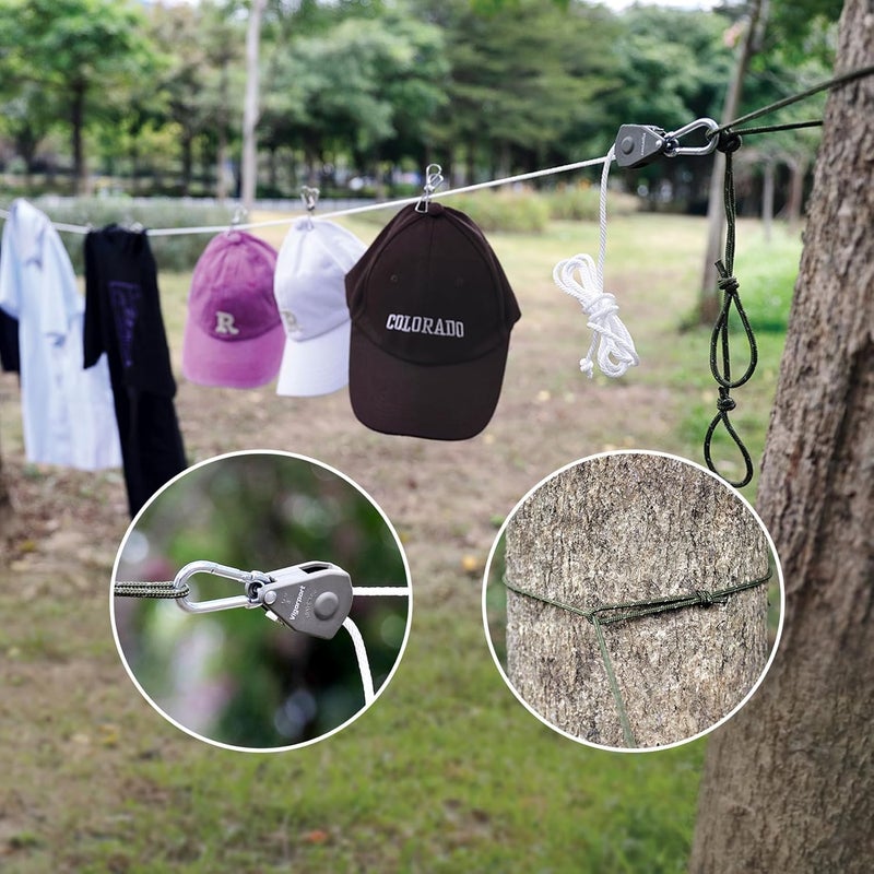 Vigorport Retractable Travel Clothesline, Portable Clothes Line Heavy Duty Rope Pully System with Carabiner for Outdoor Camping, Cruise Ships, Indoor Backyard, Balcony (White, 28Ft) - Image 4
